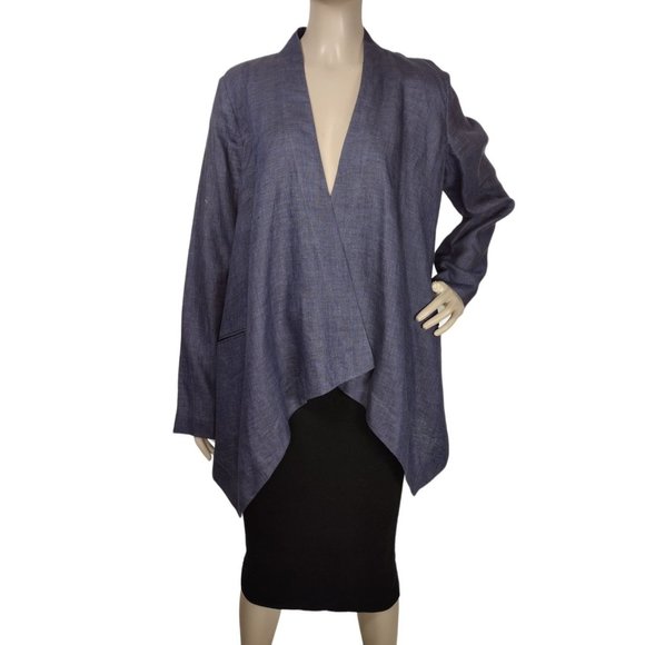 Talbots Other - Talbots Blue 100% Linen Draped Open Front Waterfall Topper Jacket Size 10